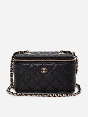 Pre-Owned Chanel 2023-2024 Caviar Long Vanity Case Crossbody